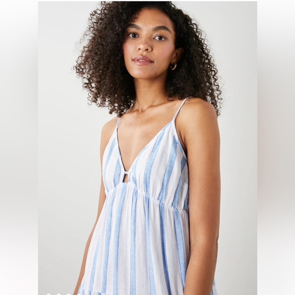 Rails Avril Dress Gibson Stripe Blue/ White Linen Midi Tiered Sundress NWOT - Picture 4 of 11